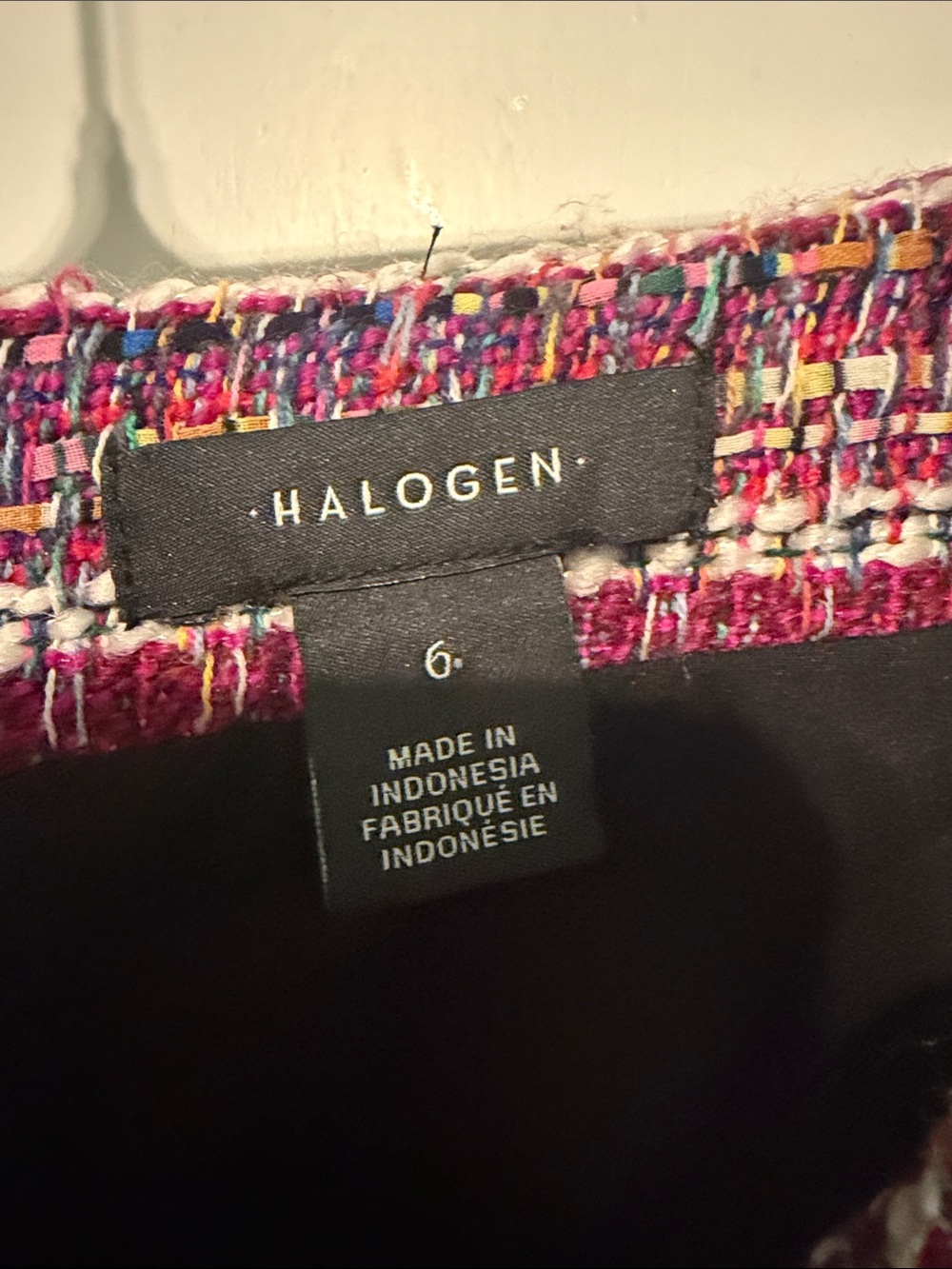 Halogen Pink and Red Multi-Textured Tweed Faux Wrap Mini Skirt with Side Ties - Picture 2 of 10